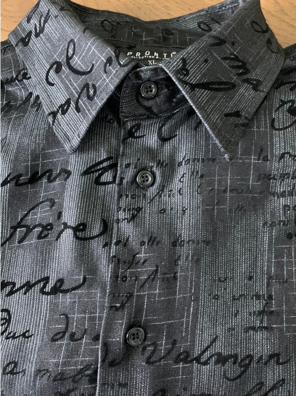 Pronti by Dante Calligraphy Script Grid Button Down Shirt Gray XL